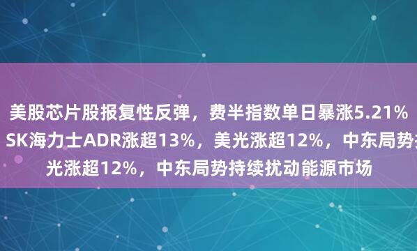 美股芯片股报复性反弹，费半指数单日暴涨5.21%，闪迪涨超14%，SK海力士ADR涨超13%，美光涨超12%，中东局势持续扰动能源市场