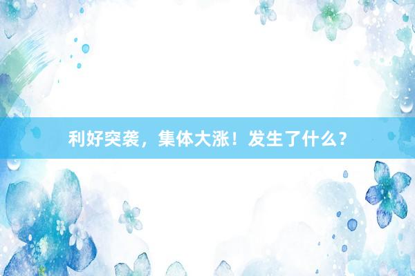 利好突袭，集体大涨！发生了什么？