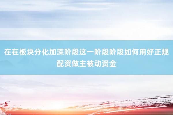 在在板块分化加深阶段这一阶段阶段如何用好正规配资做主被动资金