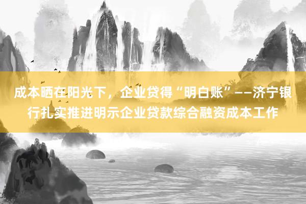 成本晒在阳光下，企业贷得“明白账”——济宁银行扎实推进明示企业贷款综合融资成本工作