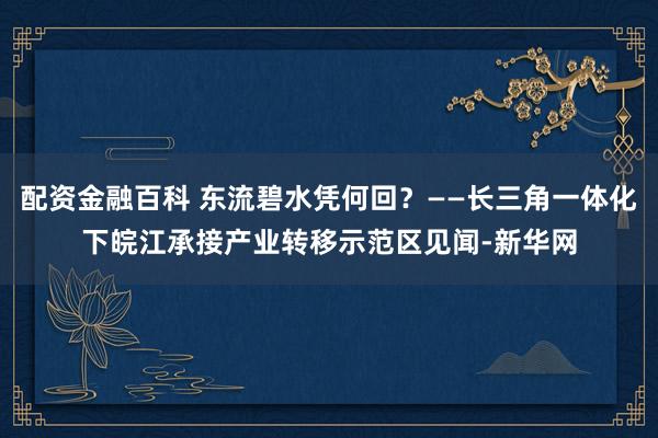 配资金融百科 东流碧水凭何回？——长三角一体化下皖江承接产业转移示范区见闻-新华网