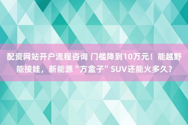 配资网站开户流程咨询 门槛降到10万元！能越野能接娃，新能源“方盒子”SUV还能火多久？